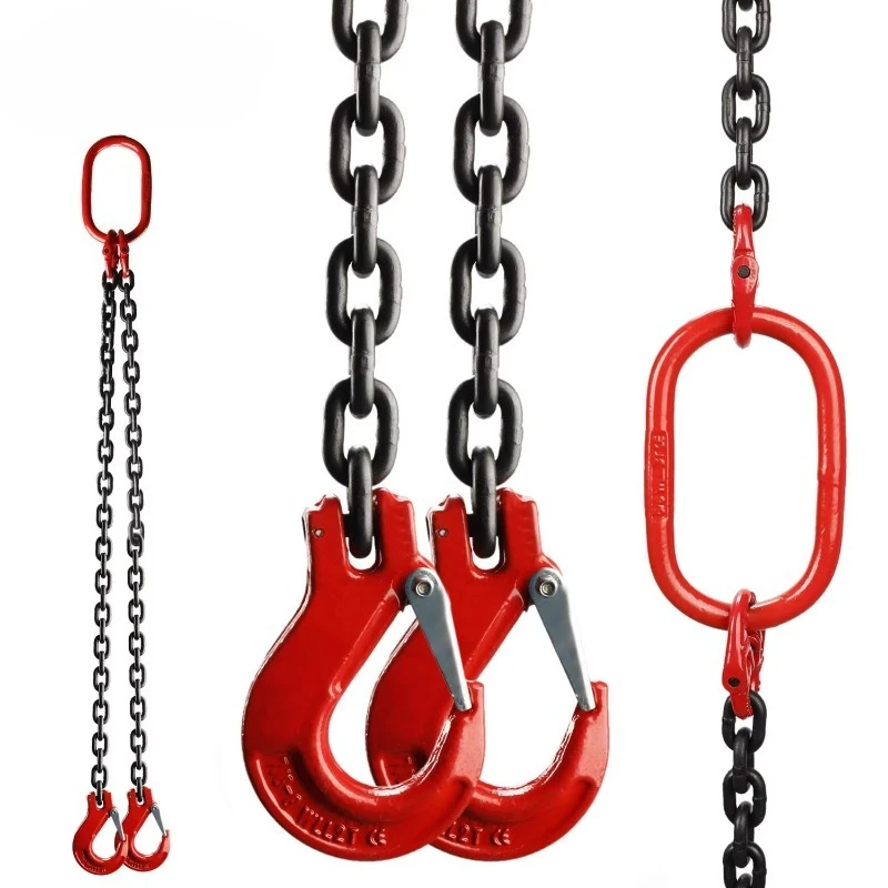 Lifting Chain Hook, Galvanized/ordinary Gold-plated Welded Double Hook, Alloy Steel Chain Cable G80 3T Lifting Capacity 1.8m
