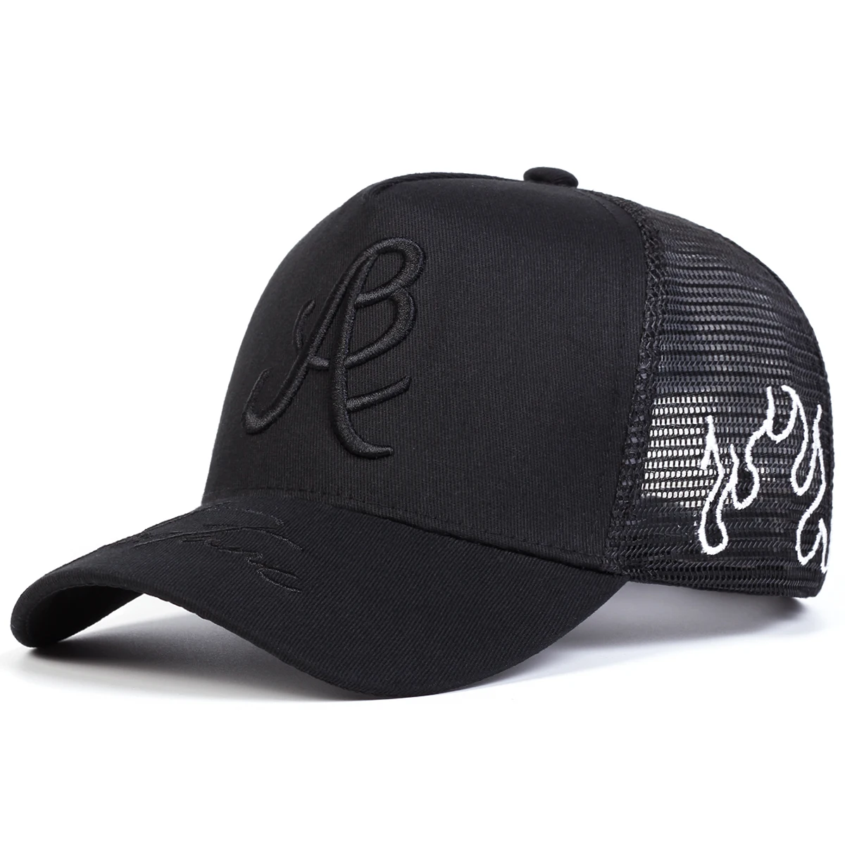 Unisex Personality Letter Embroidery Side Flame Baseball Net Caps Spring and Summer Outdoor Adjustable Casual Hats Sunscreen Hat