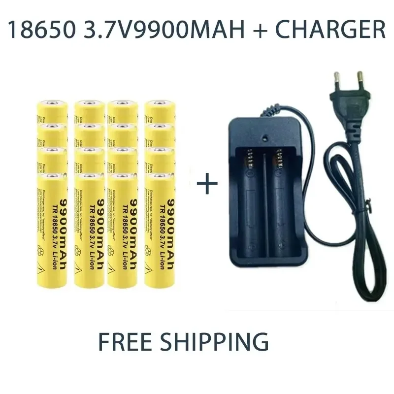 18650 Battery Rechargeable Battery 3.7V 18650 9900mAh Capacity Li-ion Rechargeable Battery For Flashlight Torch Battery+Charger