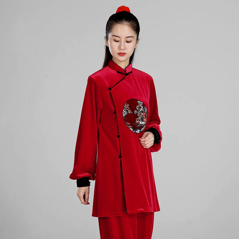 Kun Master Thicken Velvet Taichi Uniform Elegant Winter Martial Arts Suit Embroidery Kung Fu Clothes Taiji for Women