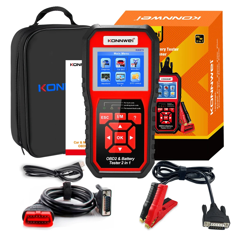 

New KONNWEI KW870 6V 12V Car Motorcycle Battery Tester Car OBD2 Diagnostics Tool Scanner 2 in1 Cranking Charging Scan Tools