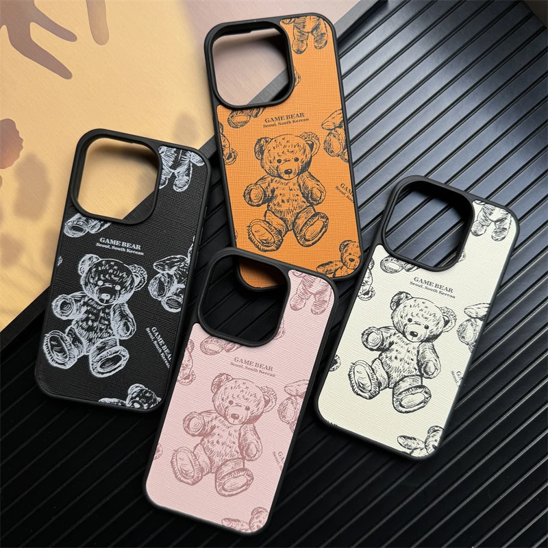 Simpatico animale cartone animato orso Animale Custodia in pelle PU per iPhone 16 15 14 Cover per telefono 14 13 12 11 Pro MAX Custodia rigida antiurto posteriore