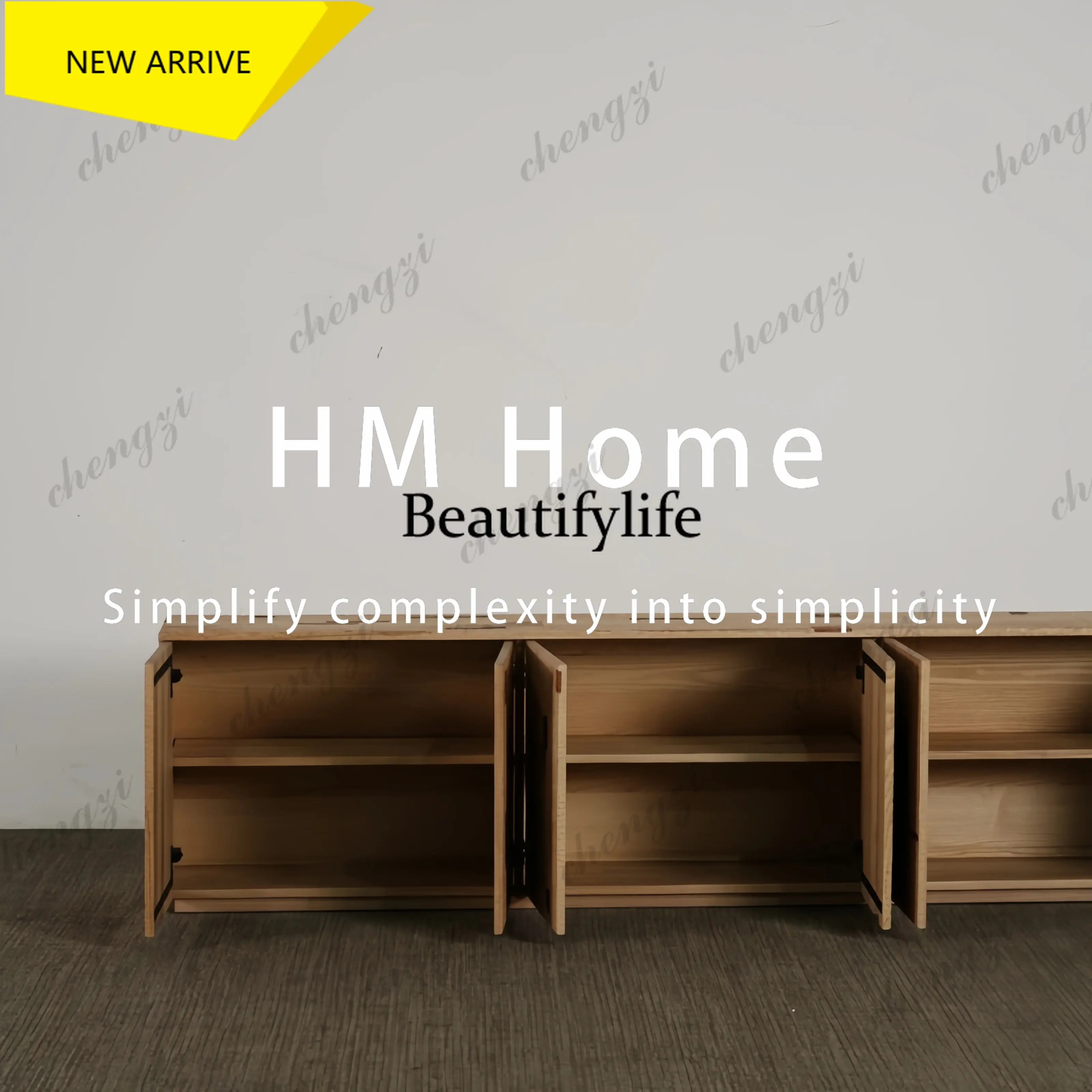 D136 Medieval style modern simple designer solid wood dining side cabinet geometric block design locker light luxury high sense