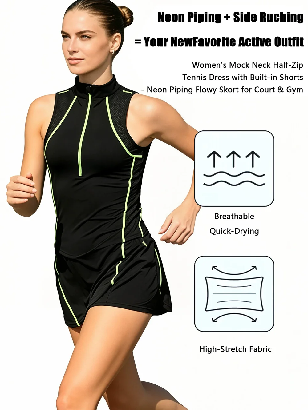 Fashionable Trendy Quick-Drying Tennis Dress Women 2026 New Women's Sportswear Set Sleeveless Stand-Up Collar Badminton Suit