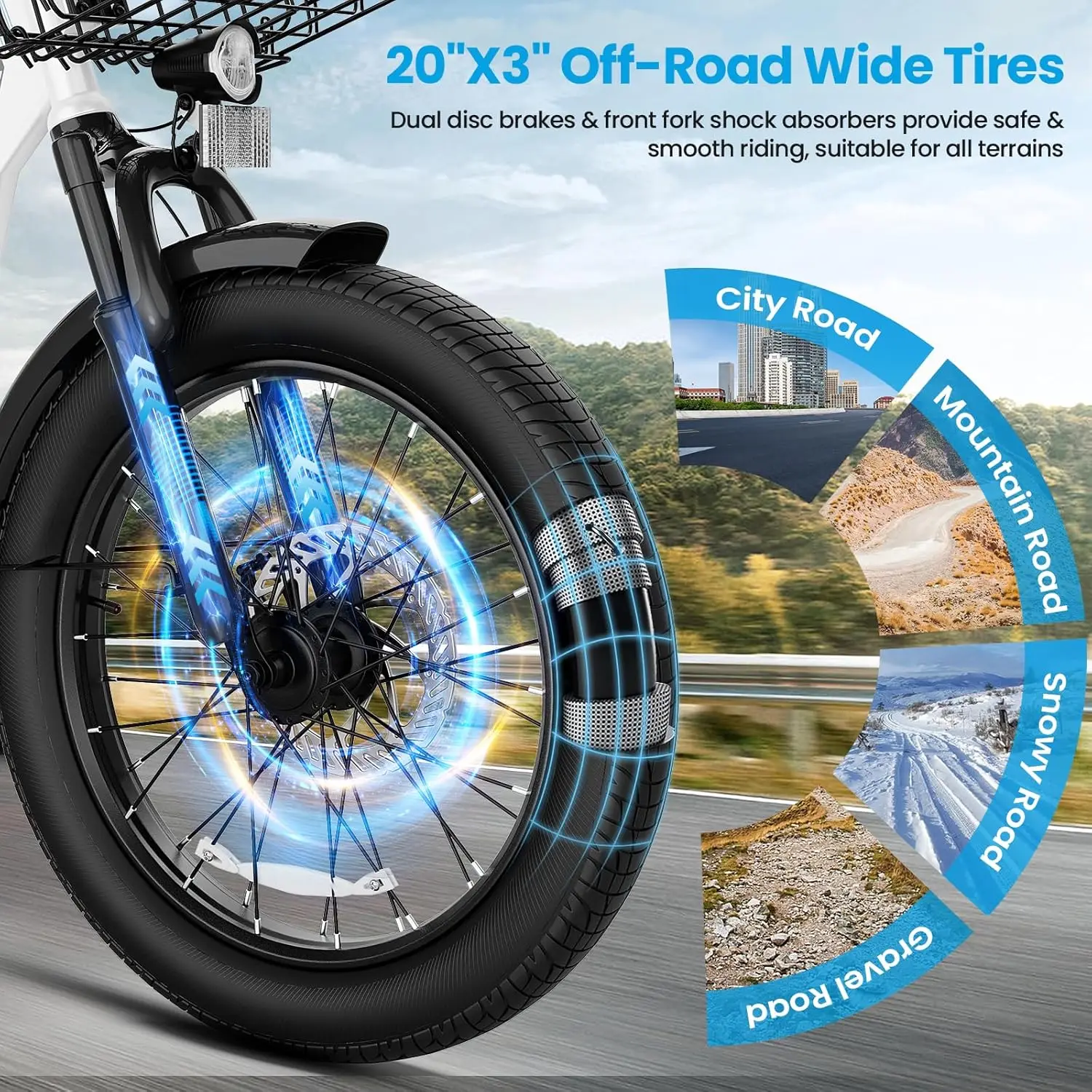 1200W Electric Scooter with Seat, 20" X 3" Off-Road Tires, 500Wh Battery, 30Miles Range, 20MPH Top Speed