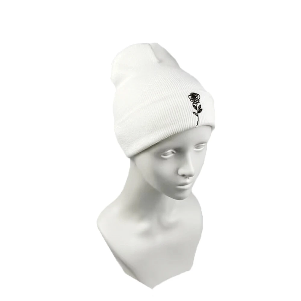 

1 шт., осенне-зимние шапки с розой и цветочной вышивкой Skullies, теплый пуловер, вязаная шапка, пара унисекс, шляпа-капот