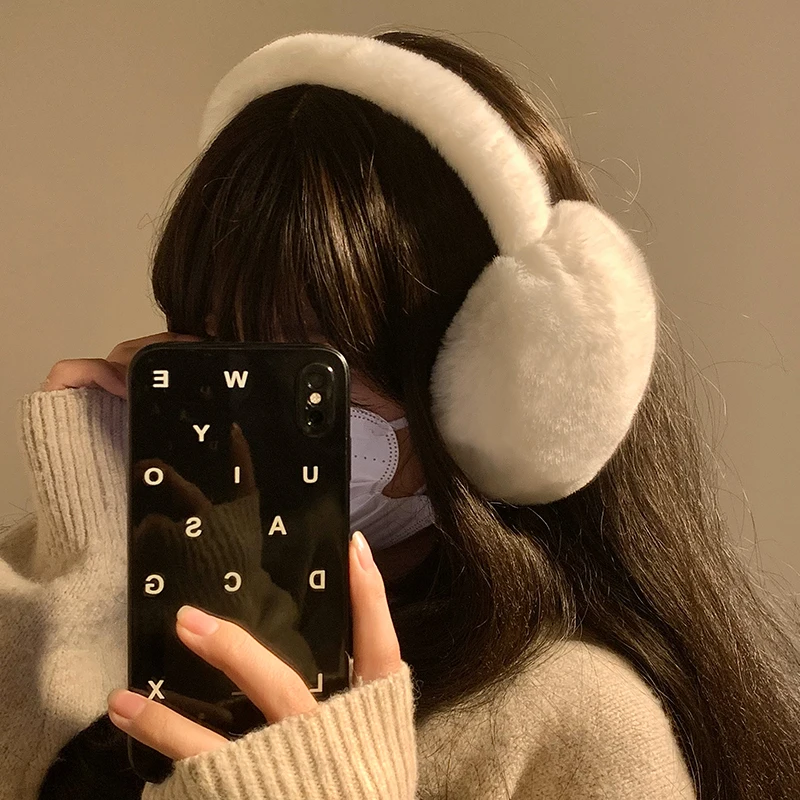 Winter Thickened Plush Earmuffs Foldable Imitation Rabbit Hair Women JK Faux Fur Warm Ear Protection Cycling Y2k Accessories