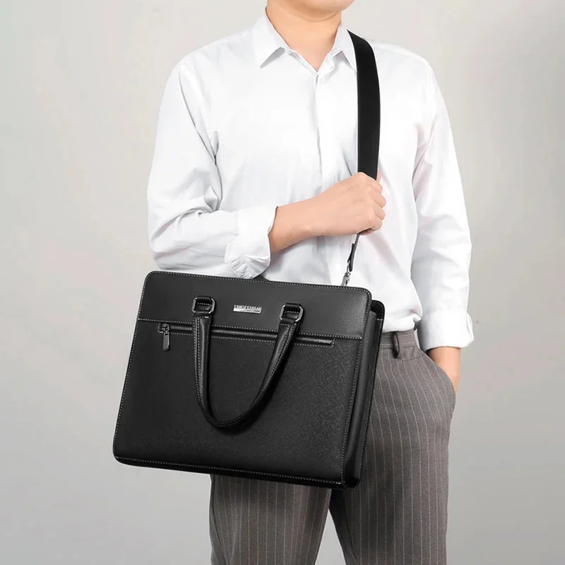 PVC Briefcase Bag For Men Laptop Executive Designer Office Handbag Shoulder Business Male Messenger Crossbody Side Portfolio