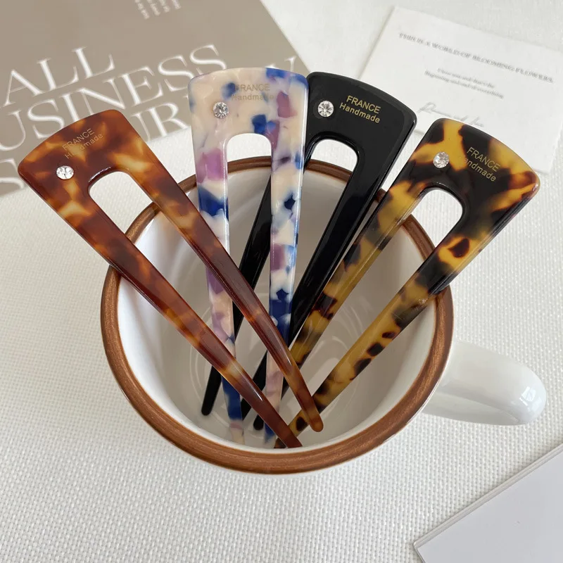 موضة النساء دبوس الشعر أناقة الملونة الرخام نمط كبير 11 سنتيمتر U على شكل خلات الشعر العصي الفتيات إكسسوارات الشعر 2026 جديد #1