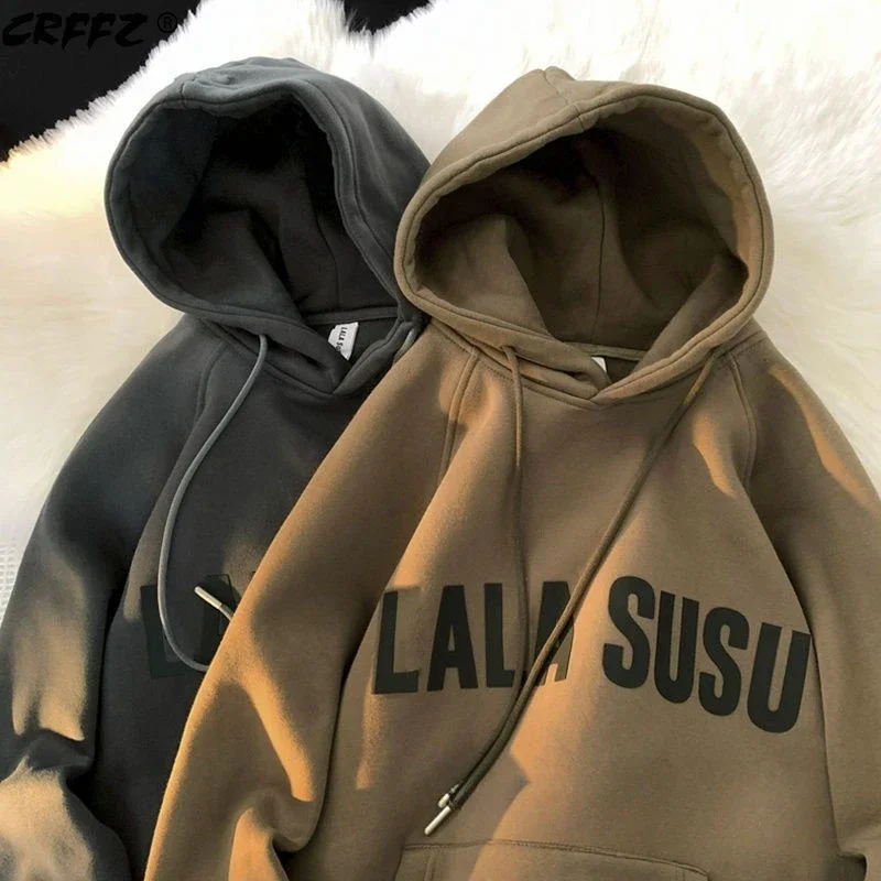 

Cotton Fabric Hooded Sweater for Men and Women Couples Student Loose Fashion Warm Sweater Simple and Versatile Text Decal Top