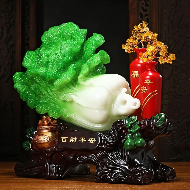 Baicai Ping'an Jade Cabbage Ornament Attracts Wealth Treasure Basin Living Room Entrance Wine Cabinet Decoration Relocation Gift