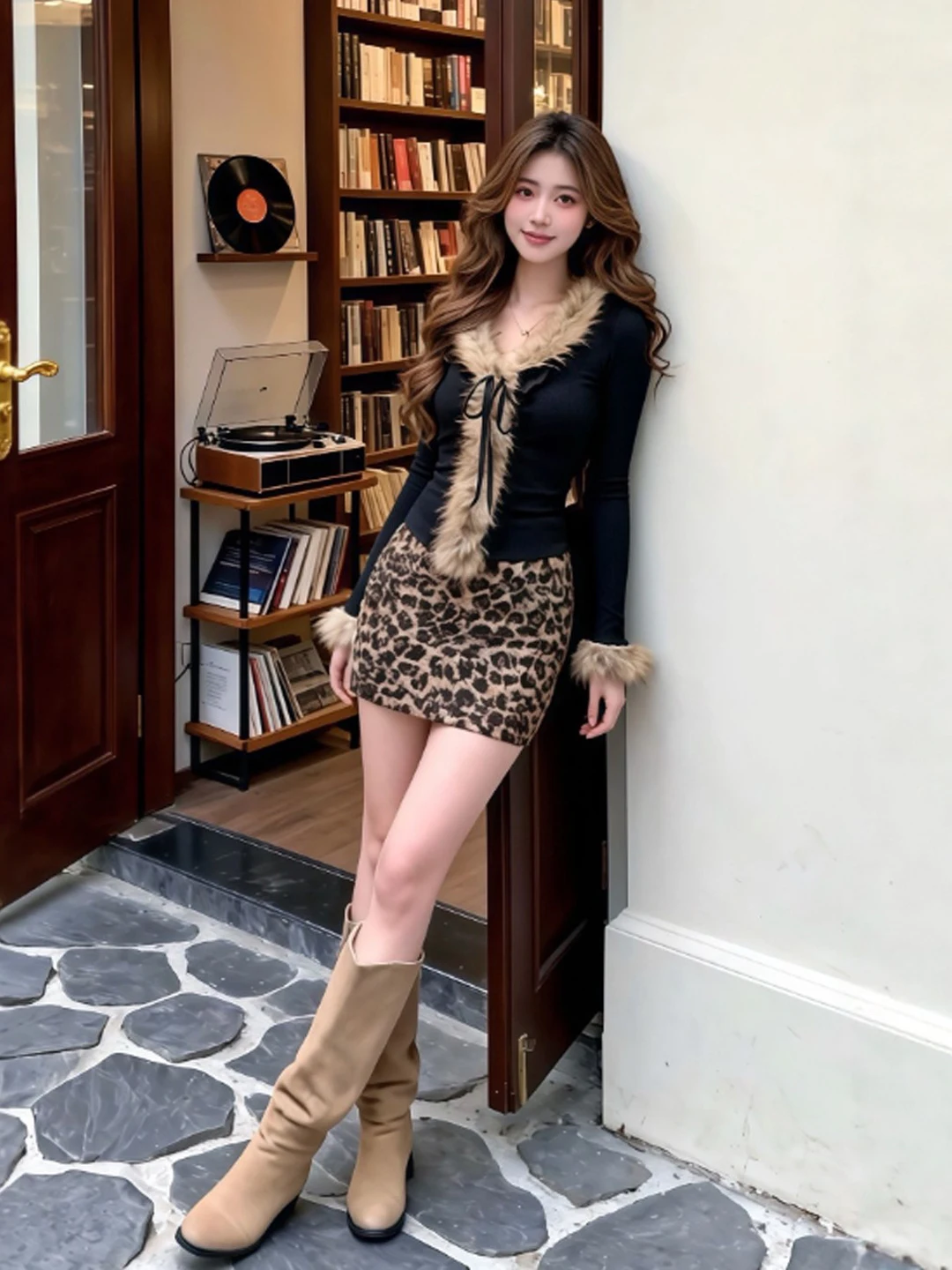 

Ретро-комплект из двух предметов: юбка с леопардовым принтом и топ, весенний повседневный костюм из хлопка с высокой талией, удобный и стильный