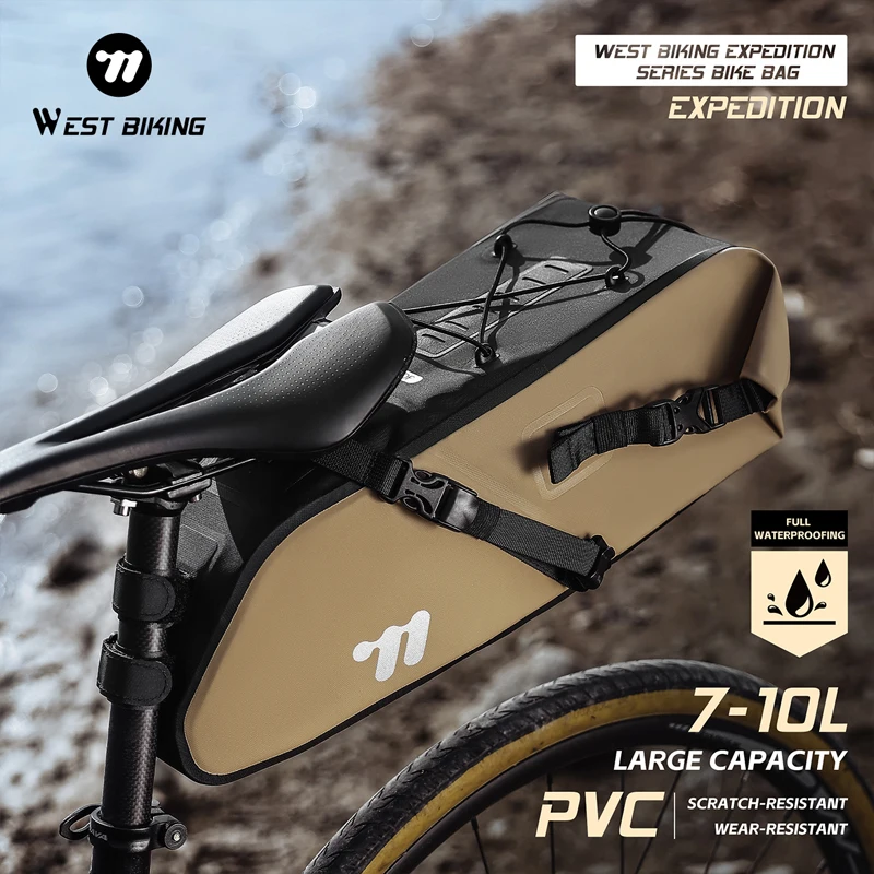 

WEST BIKING Bike Saddle Bag Long-Distance Cycling Tail Bag 10L Foldable Under Seat Bike Tail Bag Travel Storage Tools Saddlebags