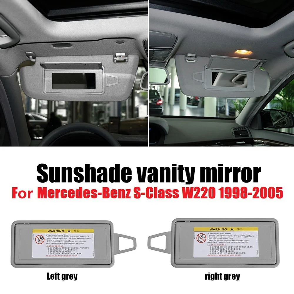 Car Sun Visor Sunroof Mirror Cover Sun Shield Makeup Mirror Cover for Mercedes-Benz S-Class W220 1998-2005 Grey 1 Pair