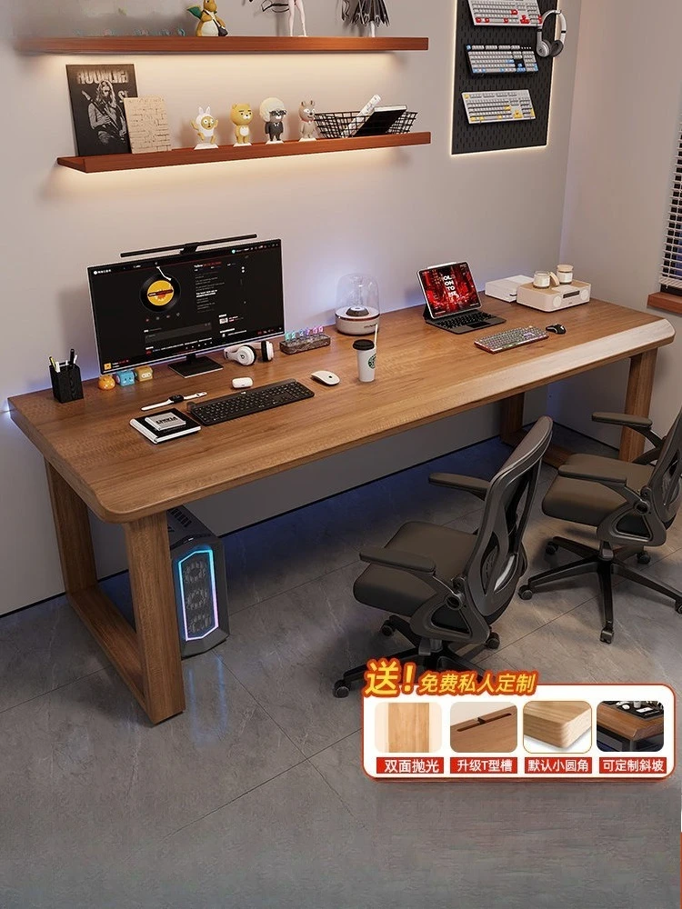 Pure solid wood large board bedroom home long office workbench double gaming table