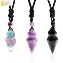 Natural Stone Crystal Necklace for Men Girl Healing Fluorite Amethysts Pink Quartz Black Obsidian Pendant Women Jewelry H490
