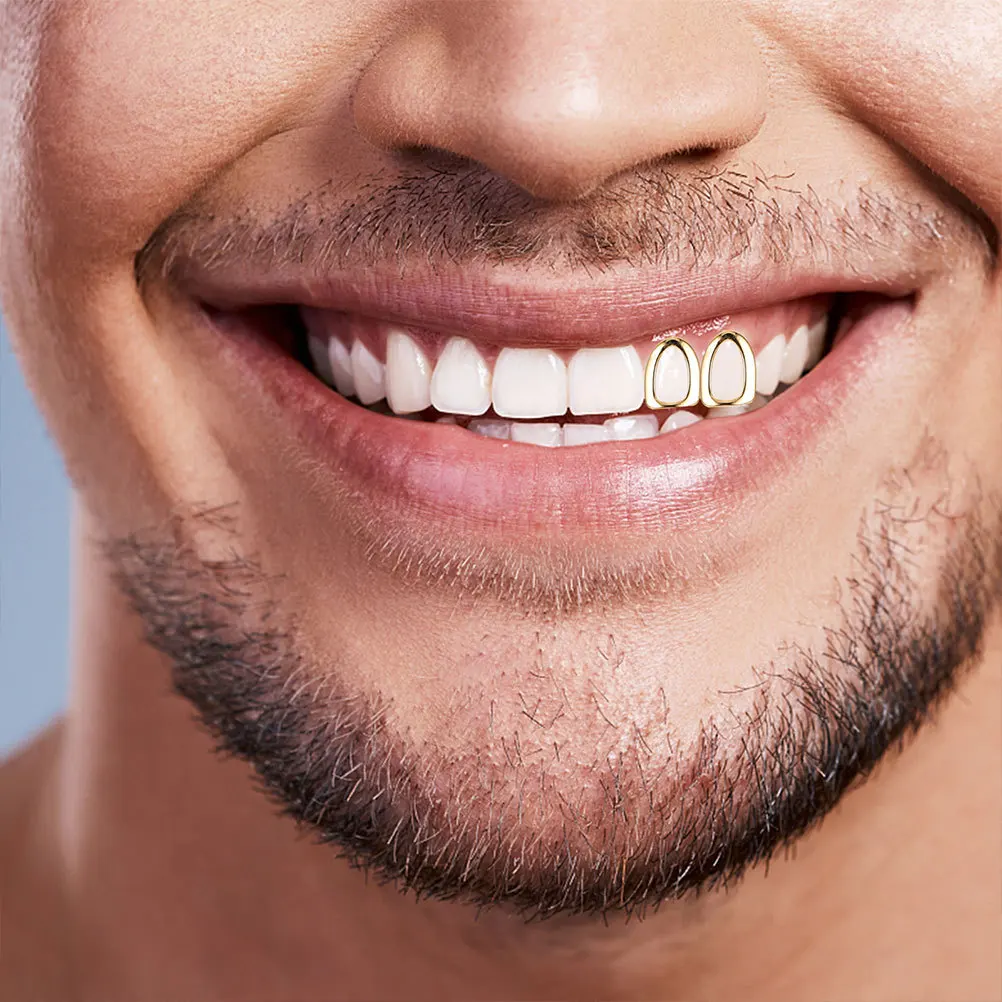 

4pcs Single Tooth Cap Gold Mouth Grill Set Durable Metal Teeth Jewelry For Hip-Hop Cosplay Rapper Accessories Fake Grills
