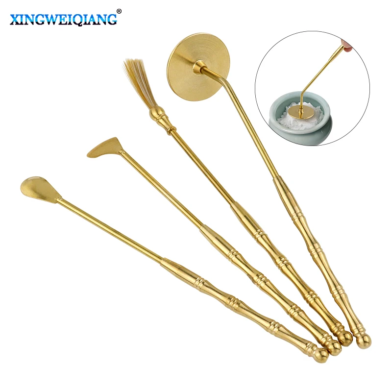 Brass Incense Burner Set Long Handle Incense Seal Cutting Set Incense Sweeping Spoon Incense Pressing Shovel Household Tools