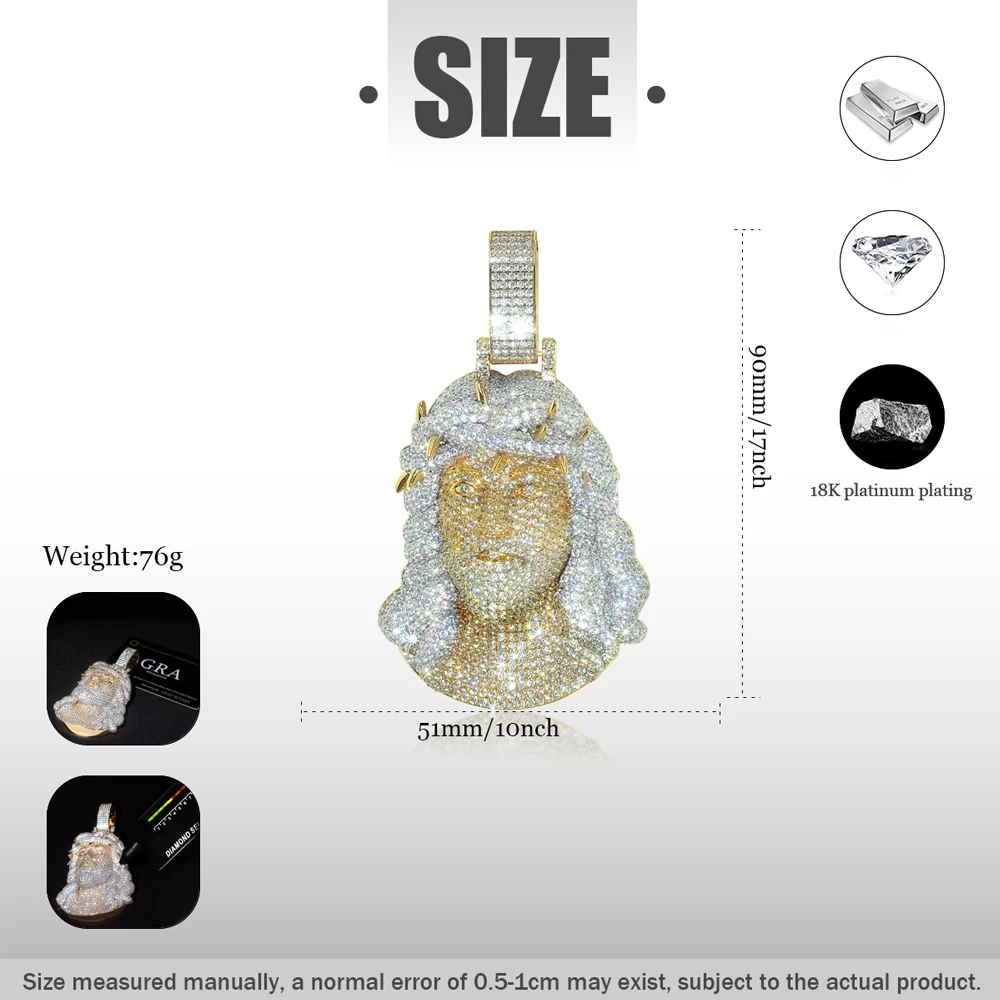 Iced Out Jesus Head Pendant 18K Two Tone Electroplated Gold Micro Pave Cubic Zirconia Crown of Thorns Hip Hop Religious Bling Charm Sparkle Zircon Mens Streetwear Jewelry For Rappers Night Club Fine Jewelry Gifts for Men Boy Friends