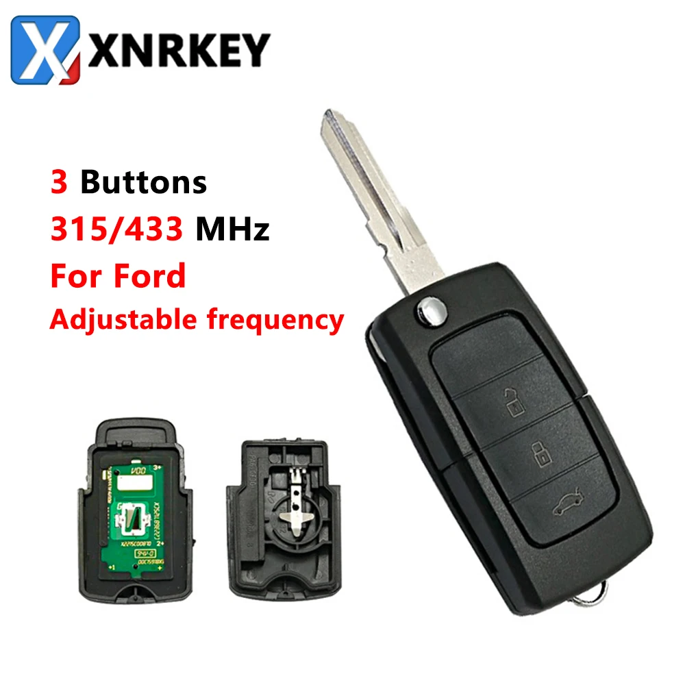 XNRKEY 3 Button Folding Flip Remote Car Key 315/433Mhz for Ford Truck Button Remote Car Key Adjustable Frequency