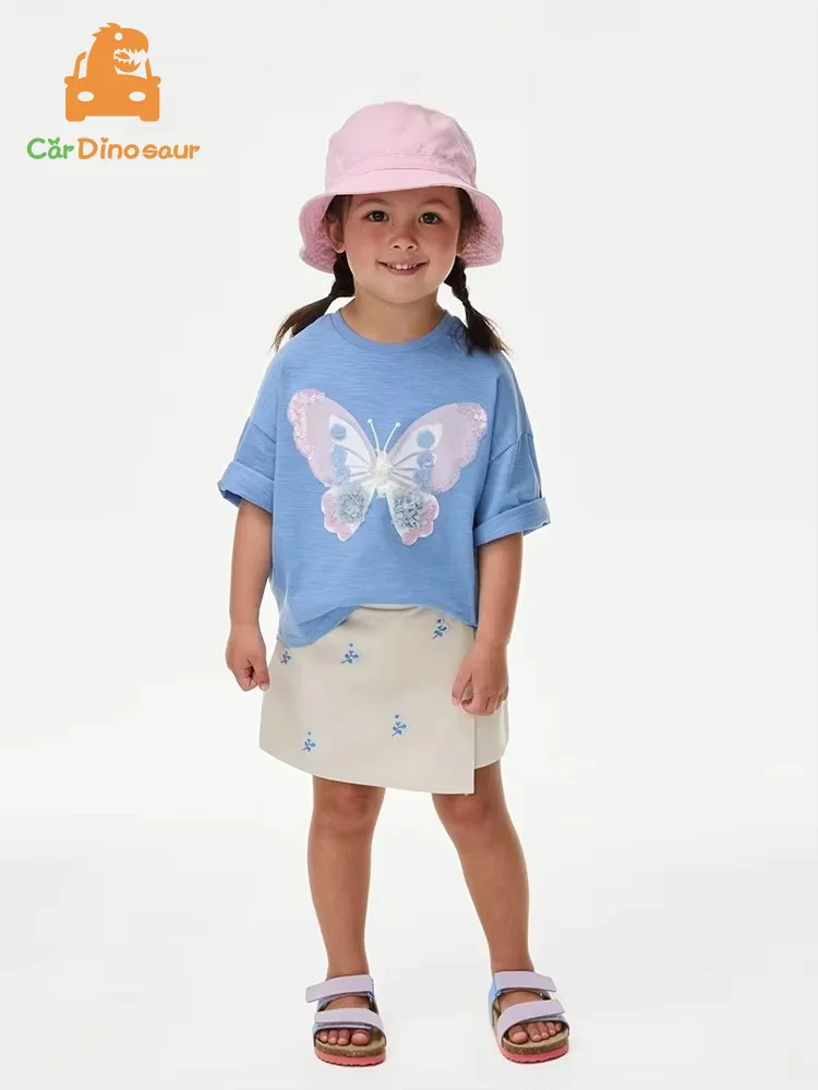 2025 Summer 3 4 5 6 8 10 12 Years European American style Cartoon Cotton T-Shirt+Shorts 2 Pcs Tracksuit Kids Girl Clothing Set