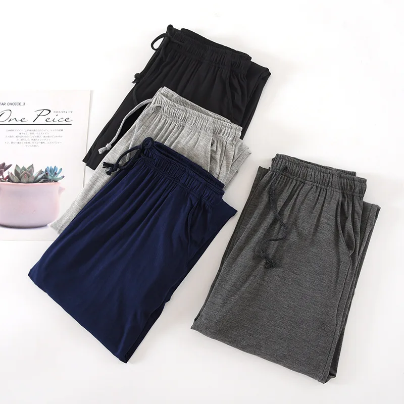 Japanese new Spring and Summer Cool Trousers Men Comfortable Modal Trousers Male Large Size Home Pants Gray Simple Casual Pants