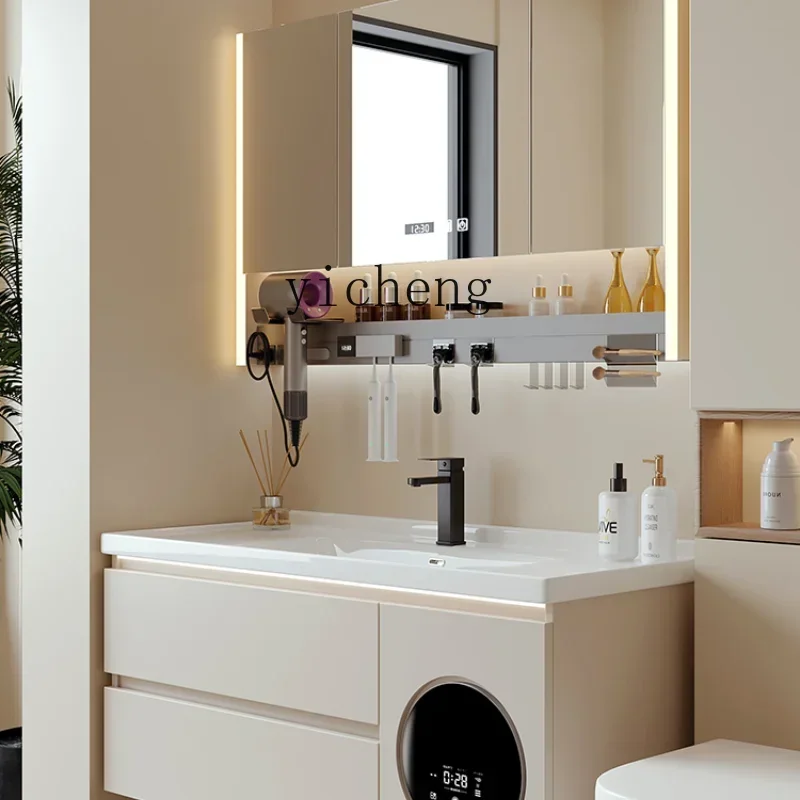 Washing and Drying Integrated Bathroom Cabinet with Small Wash Machine Wash Face Ceramic Basin