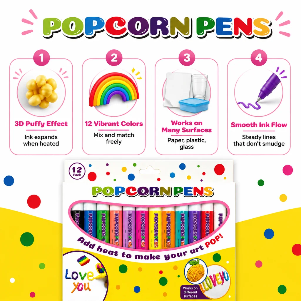 12 Color Heat Activated Puffy Paint Pens 3