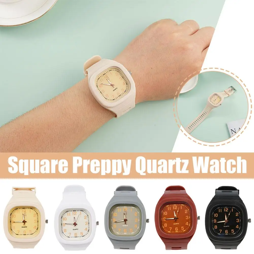 

Summer Macaron Candy Colors Watch Ladies INS Square PU Leather Trendy Watch Quartz Simple Clock Wristwatch Student Couples K8W0