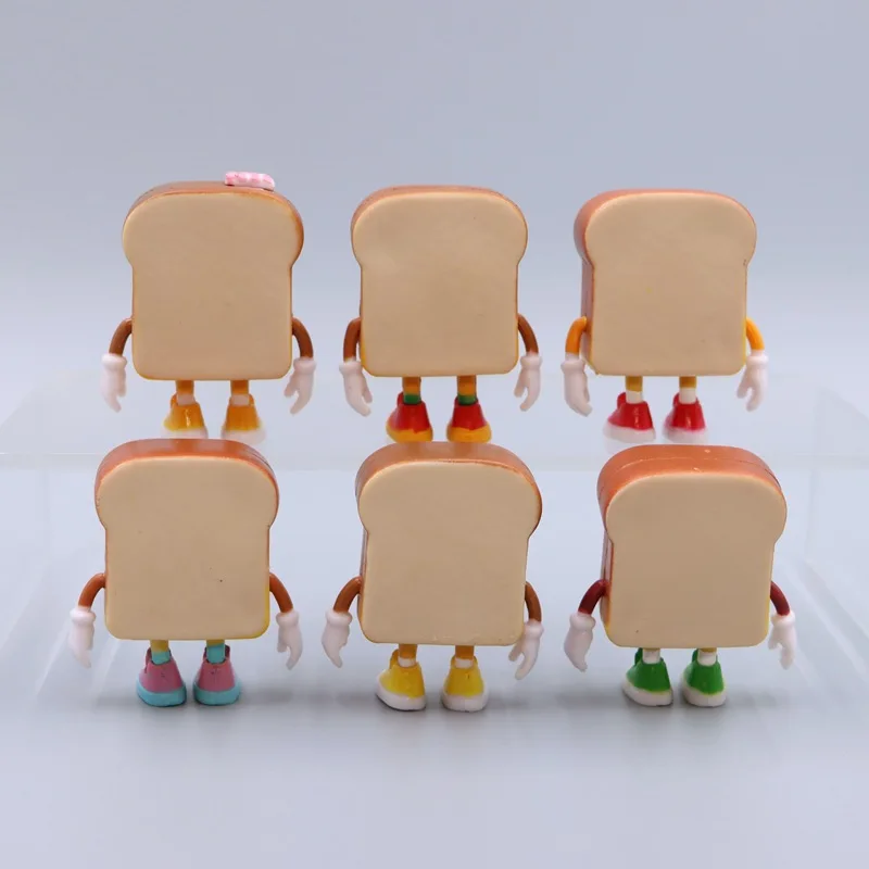 6Pcs/Set Toast Bread Boy Gashapon Toys Bread Man With Butter Pizza Elf Cute Desktop Decoration Q Version Figure Model Doll Toys