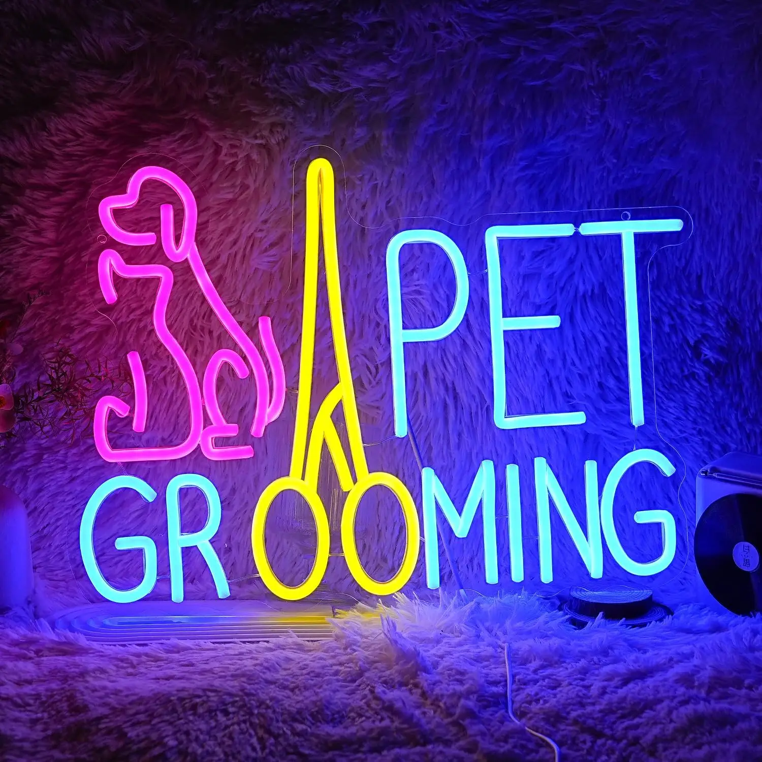 

Pet Grooming Neon Sign with Dog Scissors Dimmable Neon Light for Pet Salon Dog Grooming Shop Window Wall Decor Business Light