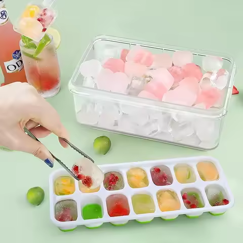 DIY Square Silicone Ice Mold (With Lid) Contains 14 Ice Mold Easy To Obtain Suitable For Summer Kitchen Bar Or Ice Drink Making
