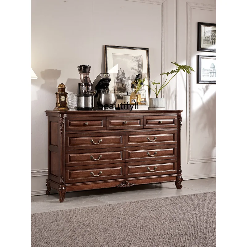 

Solid Wood Black Walnut Nine-Drawer Cabinet Living Room Storage Cabinet Locker