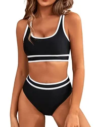 Sexy High Waist Swimsuit Women Sports Bikini 2025 Black Swimwear Female Biquini Black Bikini Set Beachwear Bathing Suit Pool