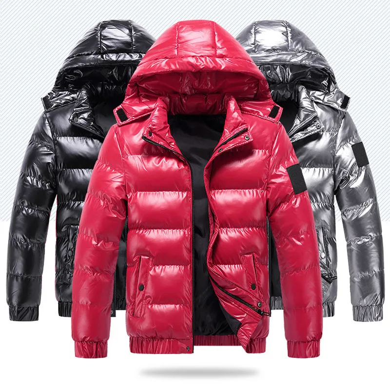 Zilver Glanzende mannen Winterjas Mode Capuchon Warm Dikker Katoen Gewatteerde Jas Mannen Effen Kleur Jonge Man Parka Uitloper MY308