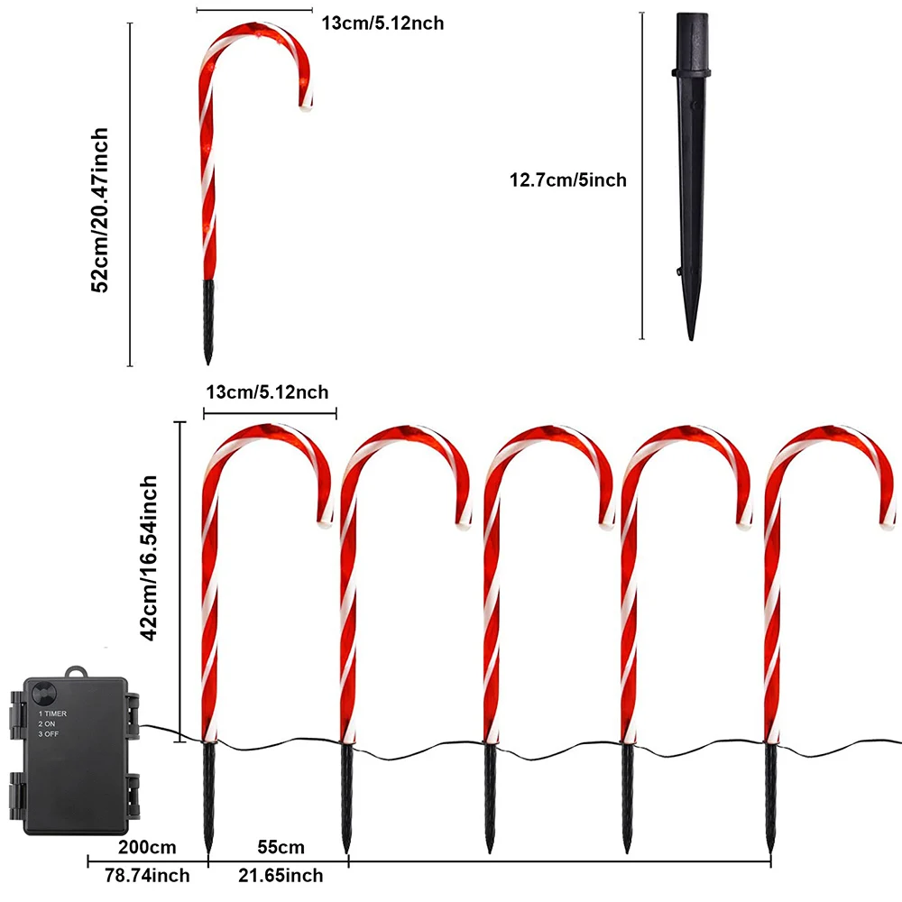 Christmas Candy Cane Lights Outdoor Pathway Markers with Stakes Waterproof Timer Walkway Christmas Decoration Patio Candy Lights