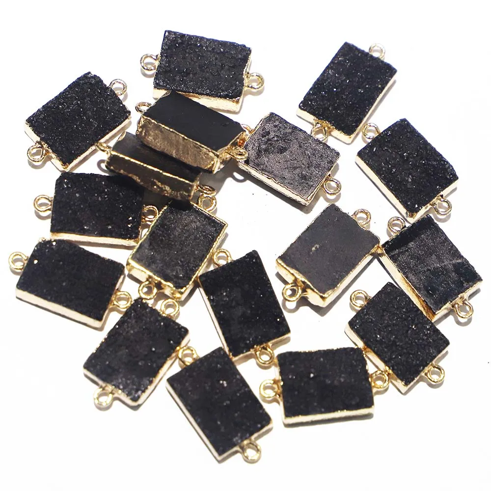 Natural Raw Stone Black Crystal Cluster Necklace Pendant Electro Plated Pack With Gold Edge Connector Hand Charms Accessory 8Pcs