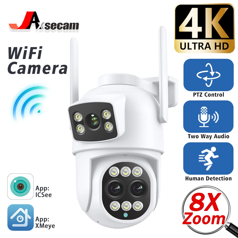 

12MP 6K 8X Zoom Outdoor WIFI Camera Three Lens Dual Screens PTZ Video Cameras Human detection Security CCTV Surveillance Camera