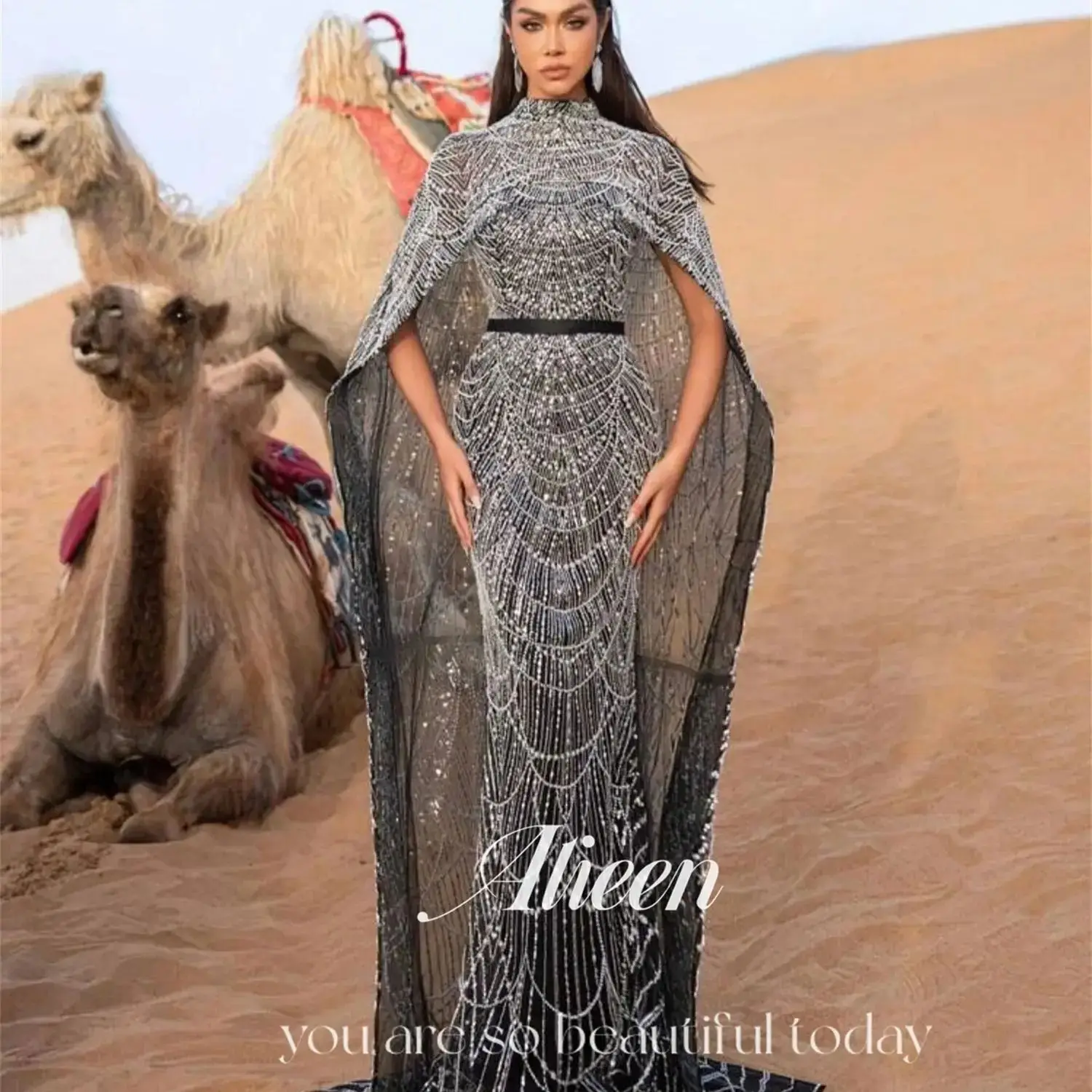 

Aileen Vestidos De Noche Long Evening Dresses for Special Occasions Shawl Elegant Party Dresses Customized Beads فساتين سهرة