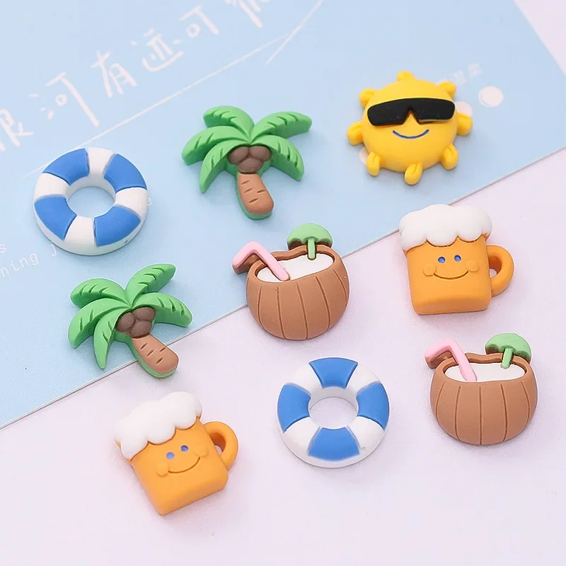 10pcs New Summer Coconut Juice Beer Resin Jewelry Accessories Mobile Phone Case Cream Glue Diy Material Water Cup Patch