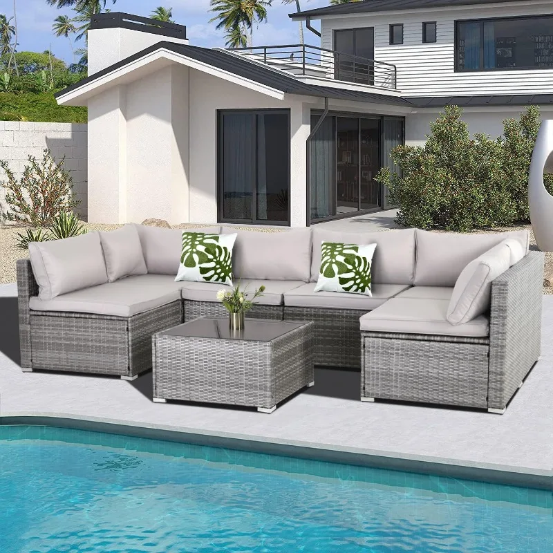 

Wicker Outdoor Sectional Sofa SetPE Rattan Patio Conversation Set withCushions and Coffee Tablefor Outside,Garden,Poolside,Porch