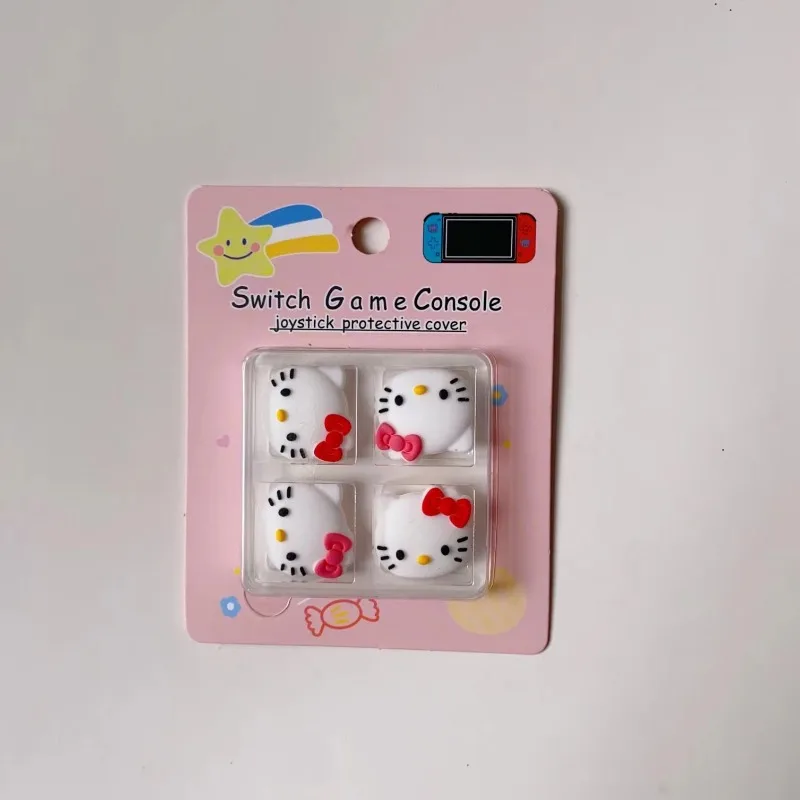 4pcs Sanrio Hello Kitty อะนิเมะสวิทช์ Joycon Thumbstick Caps ซิลิโคน Rocker กรณีจอยสติ๊กสําหรับสวิทช์ Oled Ns Grips ฝาครอบ