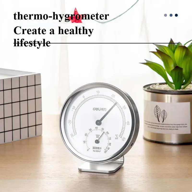 Deli 8812  8847 Stainless 304 Machanical Thermo-Hygrometer Induction Element No Need Battery Temperature And Humidity Meter