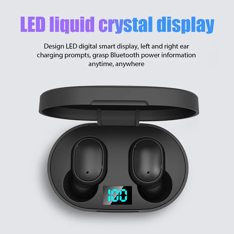 New E6S Stereo Wireless Bluetooth Headset Waterproof Earphones Noise Cancellation Wireless Headphones With LED Digital Display