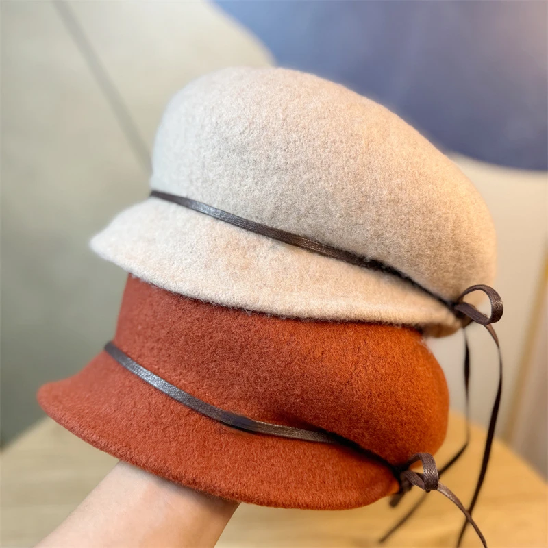 Beret Hat Women Autumn Winter Light Luxury Wool Blend Show Face Small Fashion Painter Hats England Retro Bud Cap