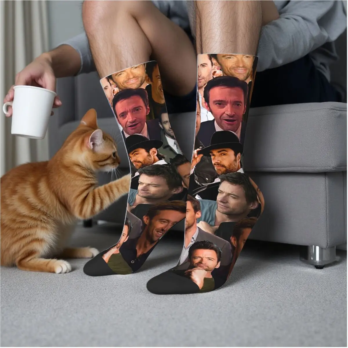

Hugh Jackman Photo Collage Socks Harajuku Sweat Absorbing Stockings All Season Long Socks Accessories for Man's Woman's Gifts