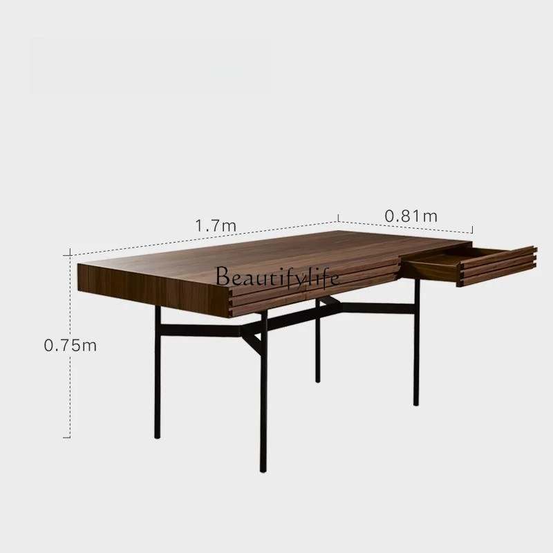 05-*Modern minimalist black walnut desk writing desk Nordic solid wood Italian minimalist desk