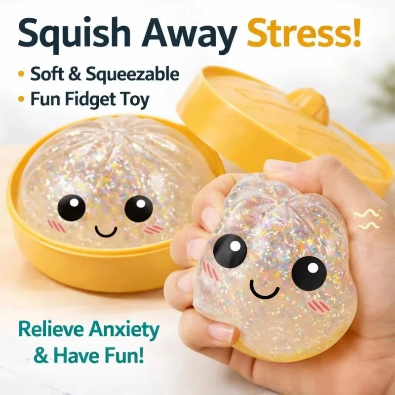 Realistic Giant Dumpling Squeeze Toy with Bamboo Steamer Soft TPR Dough Ball Decompression Fidget Toy Funny Game Creative Gift
