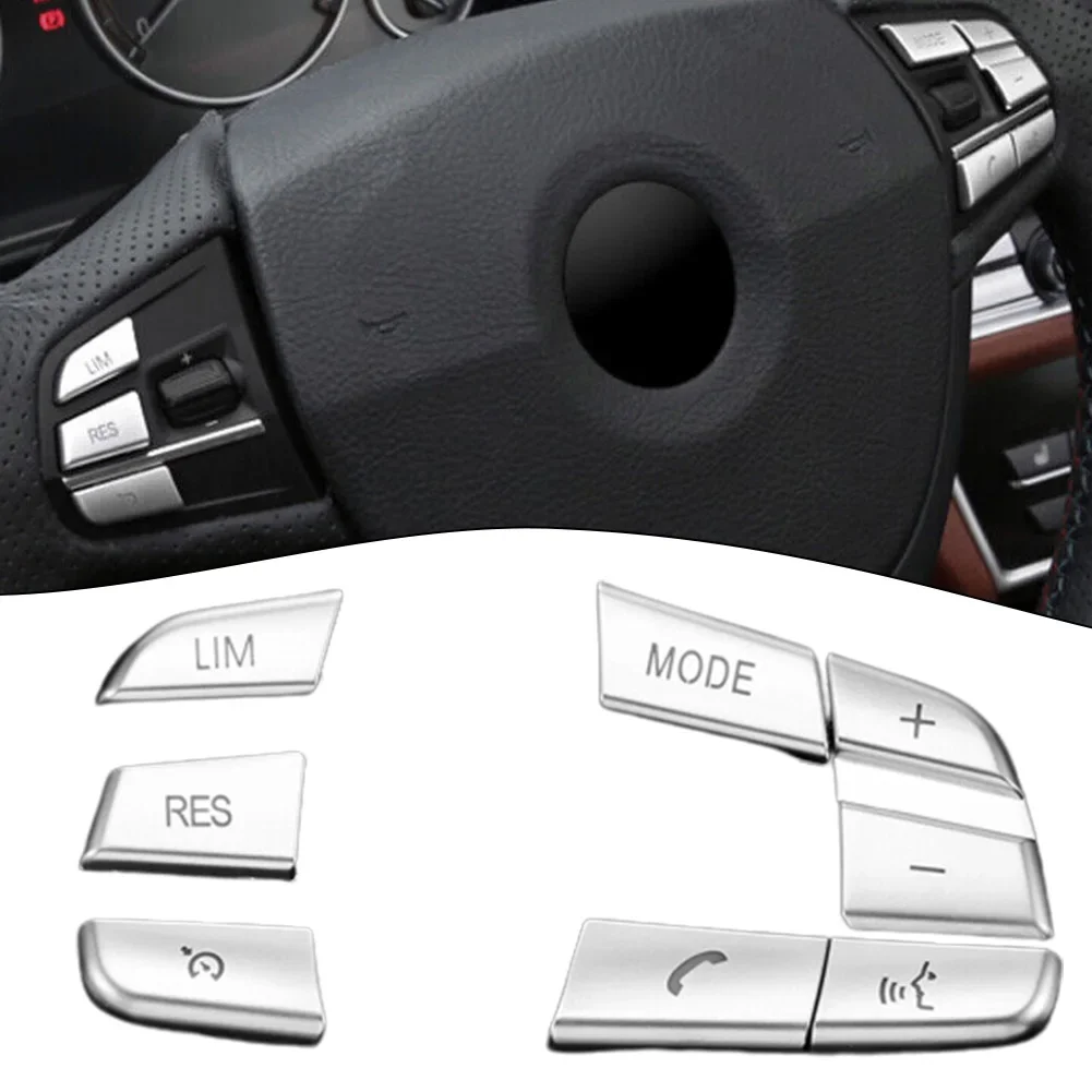 Button Cover Trim Steering Wheel 7 Piece Chrome ABS Accessories For BMW Replacement Silver Sticker Easy To Use