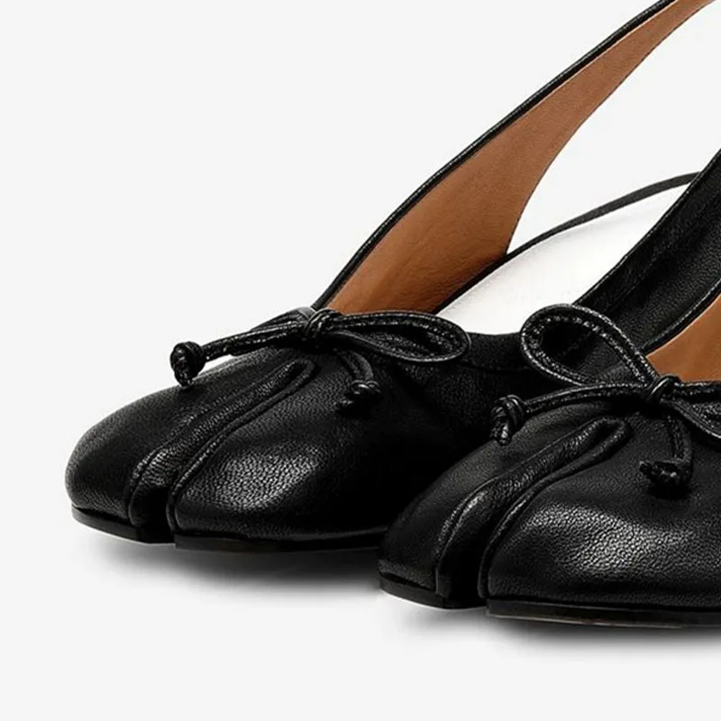 2026 Spring Summer New Split Toe Women Shoes Retro Low Mid Heel Ballet Shoes Fashion Shallow Mouth Bow Design Dress Party Shoes image 6